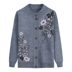 【在庫処分】レディース ボタンダウン カーディガン セーター 中年 高齢者 長袖 ポケット付き ニットジャケット