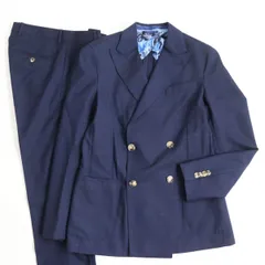 極美品●2018年製 ETRO エトロ ウィンドウペン/裏地ペイズリー柄 ピークドラペル ダブルブレストスーツ/セットアップ 紺 44 伊製 正規品のサムネイル