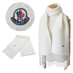 モンクレール マフラー レディース 3C00017 0U357 034 ストール スカーフ フリンジ ロゴパッチ アルパカ ホワイト MONCLER