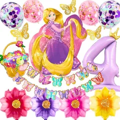 キッシーズ株式会社 3rd Design ラプンツェル ディズニープリンセス バルーン 数字 誕生日 風船 飾り付け 飾り付けeガイドブック付き(数字4)