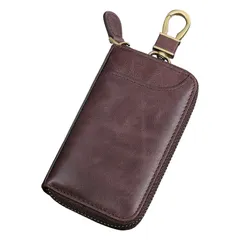 【色: コーヒー】カード入れ カラビナ付き 2つ外側ポケット 6連 車キーケース