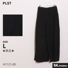 ★美品★ PLST プラステ パンツ　ワイド　シンプル　綿混　ウエストゴム入り　リラックス 　ブラック　 【H1121-00】 送料無料　古着　レディース