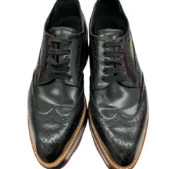 186005 PRADA プラダ PRADA ローファー 厚底 ウィングチップ レザー レースアップ シューズ 1E935G   ブラック レザー