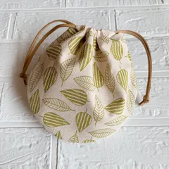 まぁるい巾着ポーチ　北欧風リーフ