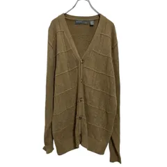 OSCAR DE LARENTA コットン混紡 ニット セーター カーディガン M ライトブラウン 格子柄 古着卸 アメリカ仕入 a701-5268