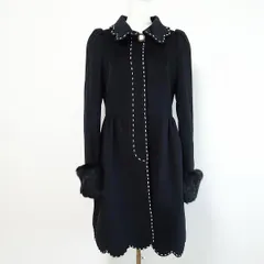 #wnc ロイスクレヨン LoisCRAYON コート M 黒 アンゴラ混 ラビットファー ステッチ リボンモチーフ 美品 レディース [853391]のサムネイル