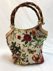 美品！花柄刺繍 バンブーハンドル ハンドバッグ 齋藤様専用‼️ - メルカリ
