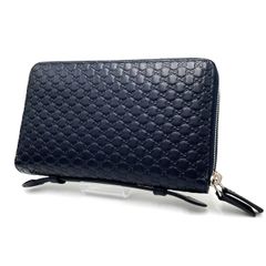 【K654】GUCCI(グッチ)/長財布(ラウンドファスナー) /449246/マイクログッチシマ/ブラック