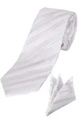 【新着商品】洗える 2次会 パーティー ネクタイ メンズ フォーマル 礼服 グレー 2点セット(ネクタイ+チーフ シルバー 白 セット ネクタイ＆チーフ 結婚式 [ロイヤルコード]