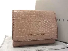 ■美品■ CHARLES & KEITH チャールズアンドキース レザー 三つ折り 財布 ウォレット レディース ピンクベージュ系 DG2185