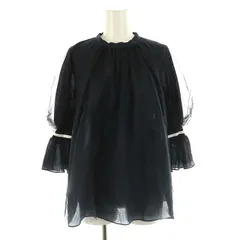 ランバンオンブルー LANVIN en Bleu チュールブラウス プルオーバー 七分袖 38 紺 黒 ブラック ネイビー /HK ■OSのサムネイル