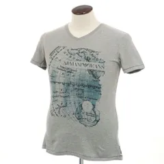 【中古】【未使用】アルマーニ ジーンズ ARMANI JEANS ダメージ加工 コットン Vネック 半袖Ｔシャツ グレー【サイズL】【メンズ】