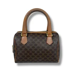 CELINE マカダム柄 バニティバッグ ハンドバッグ ポーチ PVC レザー CELINE マカダム柄 バニティバッグ ブラウン PVC Leather – VALTIQUE