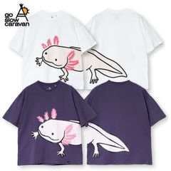 新品 メンズ ゴースローキャラバン 半袖 Tシャツ 半袖Tシャツ ティーシャツ go slow caravan ウーパールーパー プリント オーバーサイズ ビッグシルエット ユニセックス レディース コットン 白 ホワイト 紫 バイオレット