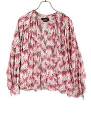 【お値引き交渉大歓迎】 ISABEL MARANT  イザベルマラン 34 レッド×ホワイト シルク混プルオーバー総柄プルオーバーブラウス
