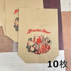 145・【在庫３点のみ】ドイツ　フルーツ袋　10枚　マルシェ袋　海外　アメリカ　ポテト　ラッピング　包装　紙物　紙袋