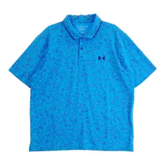 サイズ：2XL UNDER ARMOUR アンダーアーマー 2024年モデル 半袖ポロシャツ 総柄 ブルー系 [240101518032] ゴルフウェア メンズ ストスト
