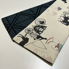 ★美品　半巾帯　両面　馬車　洋風　幾何学★r042
