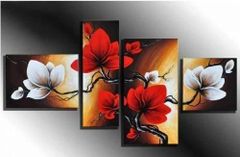 新品 Wieco Art ◆ 咲く花 木 紅花 完全手描き油 ンテリア装飾壁用絵画 木枠付きの完成品 - FL4051