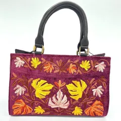 花柄手刺繍 ハンドバッグ 鞄 ベルベット牛皮 レディース ワインレッド 小さめ カバン バック カシミールバッグ ショルダーバッグ ya