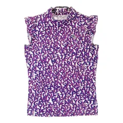 サイズ：0 PEARLY GATES パーリーゲイツ 2022年モデル ハイネック ノースリーブシャツ 袖フリル ロゴ 総柄 ネイビー系 [240101346384]# ゴルフウェア レディース ストスト