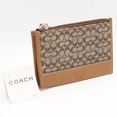 良品 コーチ コインケース/小銭入れ カードケース キーリング付 シグネチャー ライトブラウン系 KYM