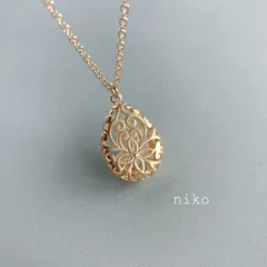 ◆ 57 マット ゴールド ／ クラシカル 透かし ドロップ ネックレス 50cm K16GP アクセサリー ◆　再販 定番 人気 大人 上品 きれいめ シンプル 大ぶり 雫 しずく