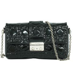 本物 クリスチャン ディオール Christian Dior カナージュ 2WAY チェーン ショルダーバッグ クラッチバッグ パテント レザー ブラック バッグ 中古 【フォロー割】