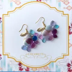 【福祉施設制作】山桜うさぎ作　フックピアス　「色々なアジサイ」NO.3788　P