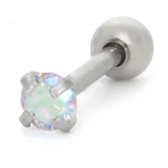 ボディピアス 耳ピアス 立爪ストーン CZバーベル(20G)(内径6mm)(レインボー)(ストーン2mm)