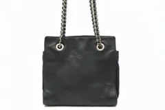 プラダ チェーン ショルダー バッグ トート ロゴ シルバー金具 スクエア テスートナイロン レザー 黒 ブラック PRADA 1153h