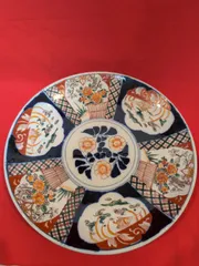有田焼 古伊万里絵付け 大皿 37cm 牡丹 明治後期 骨董 アンティーク 当時物