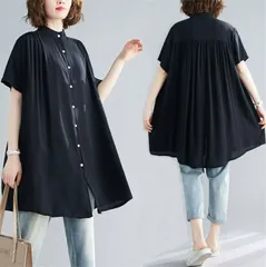 チュニックシャツワンピースロングシャツ無地ロングワンピー春夏チュニックシャツ大きいサイズ半袖おしゃれAラインレディース