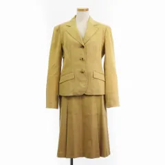 バーバリー ロンドン BURBERRY LONDON セットアップ テーラードジャケット 背抜き 3B スカート ひざ丈 コットン ベージュ 38 40 ■ECSのサムネイル
