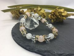 パワーストーン ブレスレット ローズクォーツ&水晶&クラック水晶  （ゴールド）レディース 女性  数珠ブレス 開運 プレゼント ギフト  [4]