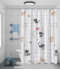 新品 himsyuden シャワーカーテン 防水 防カビ 120x180cm 半透明 浴室用カーテン 可愛い猫ちゃん バスカーテン ユニットバス 浴室 間仕切り 目隠し バス用品 撥水速乾 リング付き 取付簡単 洗面所 お風呂場適用