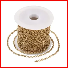 5m/巻 スプール付き クラフト用品 手作り材料 手芸素材 ブレスレット ネックレス ハンドメイド DIY ジュエリー用 アクセサリーパーツ ケーブルチェーン リンクチェーン 細め 丸あずき 溶接なし あずきチェーン 304ステンレス ゴールド 幅2mm 1巻のサムネイル