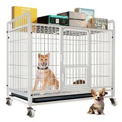 新商品 室内外兼用 脱出防止 ペット用品 大型犬 中型犬 小型犬 犬用 掃除簡単 組立簡単 キャスター付き引き出し式トレー 折りたたみ可能 (ホワイト) 77x54x80cm ケージ ペットサークル サークル 犬 犬のケージ Areden