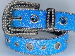 【セール価格】105cm/幅4cm　ギラギラ　ブリンブリン　ウエスタンベルト　ブルー2　LEX　メンズベルト　レディースベルト　y2k ギラギラベルト　アメカジ　古着　ヴィンテージ　カジュアル　グランジ　プレゼント