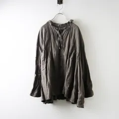2024AW 定価2.7万 ネストローブ nest Robe リネンスクエアカラーブラウス F/チャコール系 トップス リボン ギャザー【2400014517019】 2024AW 定価2.7万 ネストローブ nest Robe リネンスクエアカラー