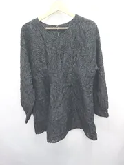 ◇ Θ apres jour clair アプレジュールクレア レース 長袖 ミニ丈 フレア ワンピース サイズLL ブラック レディース E  【1410230014989】