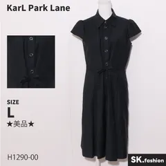 ★美品★ Karl Park Lane カールパークレーン ワンピース　ミディ丈　フレンチスリーブ　リボン　無地　ウエスト調節可能　麻混　日本製 　ネイビー　 【H1290-00】 送料無料　古着　レディース