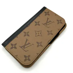 【鑑定済み】難あり 正規品 ルイヴィトン LOUIS VUITTON モノグラム･リバース フォリオ for  iPhone 14PRO ブラウン×ブラック ケース