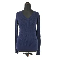 TOMMY HILFIGER【トミーヒルフィガー】ピマコットンセーター【レディースS/紺/navy/ケーブルニット】Vネック/長袖/Tops/sweater◆BJ084-b