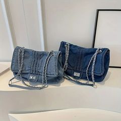 ファッションクールデニムショルダーバッグファッションクールデニムショルダーバッグ、ビンテージチェーンクロスボディバッグ、Y2Kアンダーアームハンドバッグ、女性のストリートウェア用