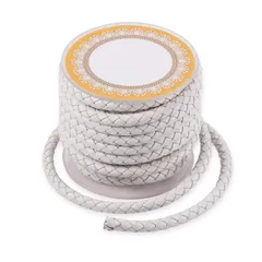 新品 約4m/巻 革ひも 編み紐 5mm ホワイト レザーコード 丸紐 牛革 本革 ひも アクセサリー用紐 レザークラフト チョーカー ジュエリー作り クラフト用 アクセサリーパーツ DIY ハンドメイド 手芸材料 手作り素材