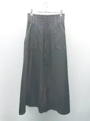 ◇ GRL バックウエストゴム フロントスリット 透け感なし ロング フレア スカート サイズL ブラック レディース E  【1310050021832】