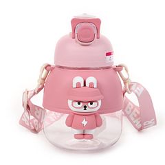 【夏に向けて】ウォーターカップ かわいいクマウサギ ポータブル ストローカップ付き　ピンク