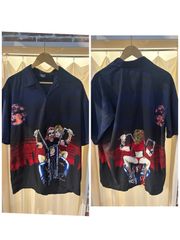 アメリカン バイカー american biker 半袖シャツ ポリエステル ネイビー系 サイズXL A-431