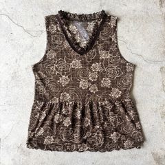 sheer tops / 花柄 シアートップス ブラウン ノースリーブ #a873